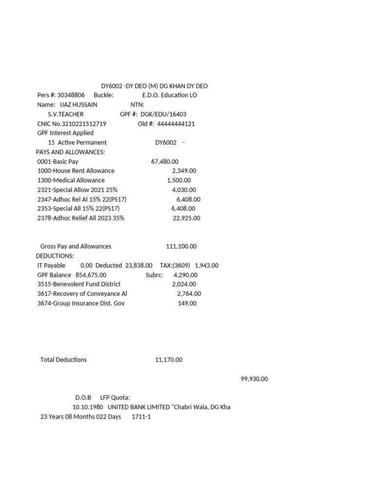 Pay Slip June 2024 | PDF