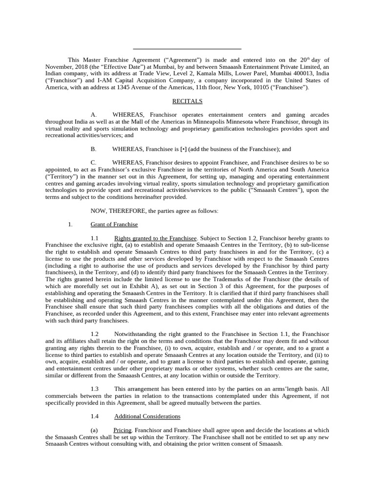 Master Franchise Agreement | PDF