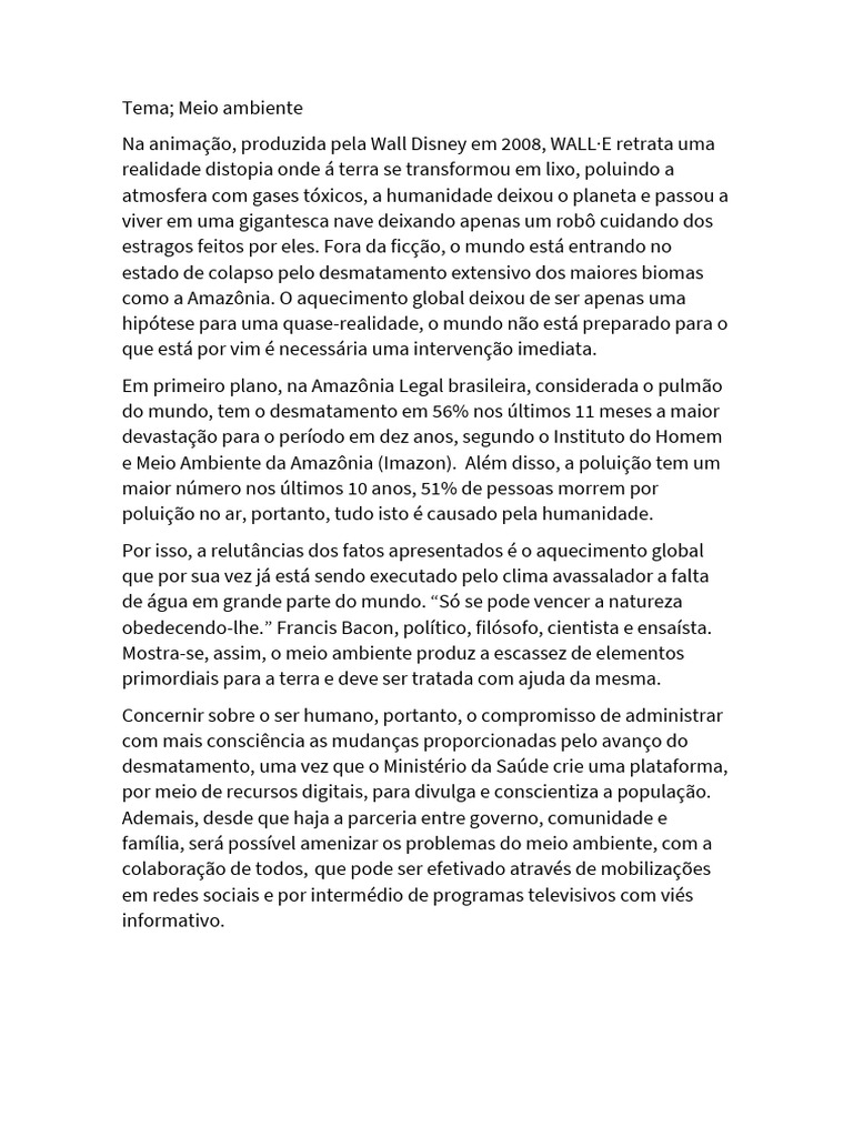 Tema Meio Ambiente Redaçao | PDF