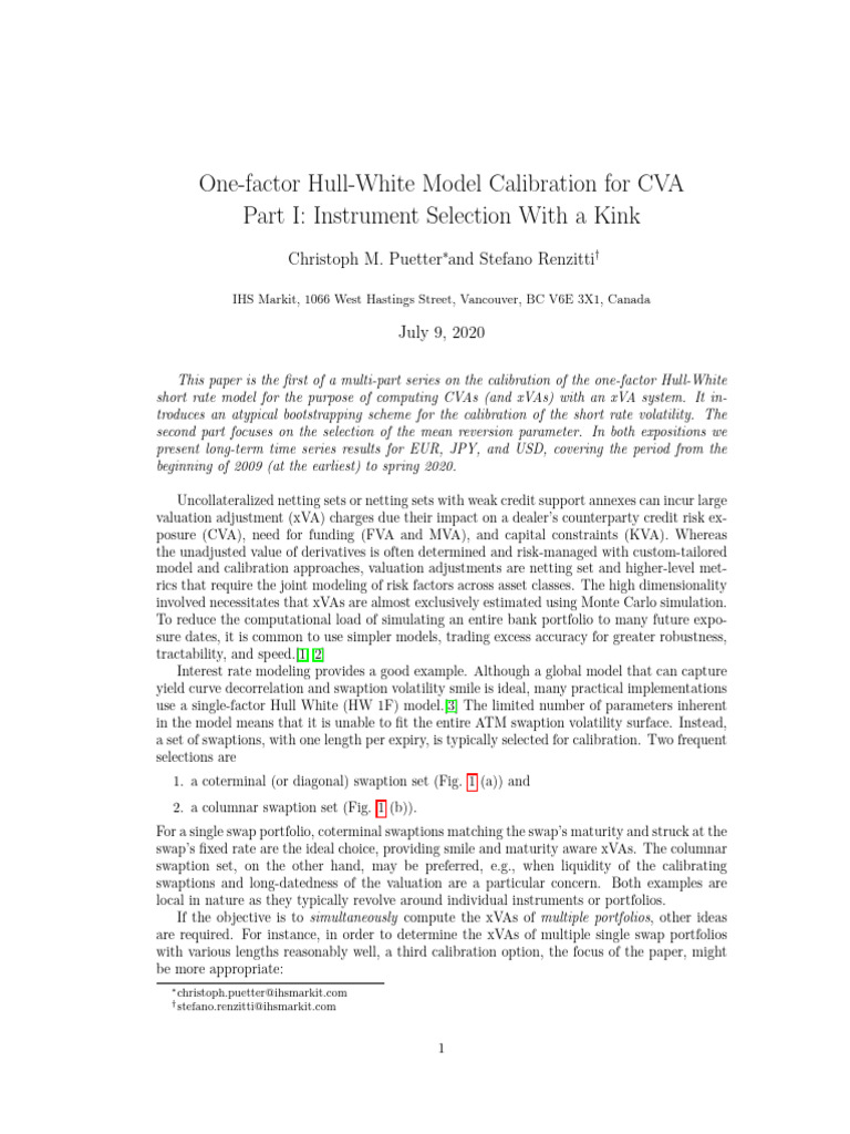 One-Factor Hull-White Model Calibration For CVA - Part I Instrument ...