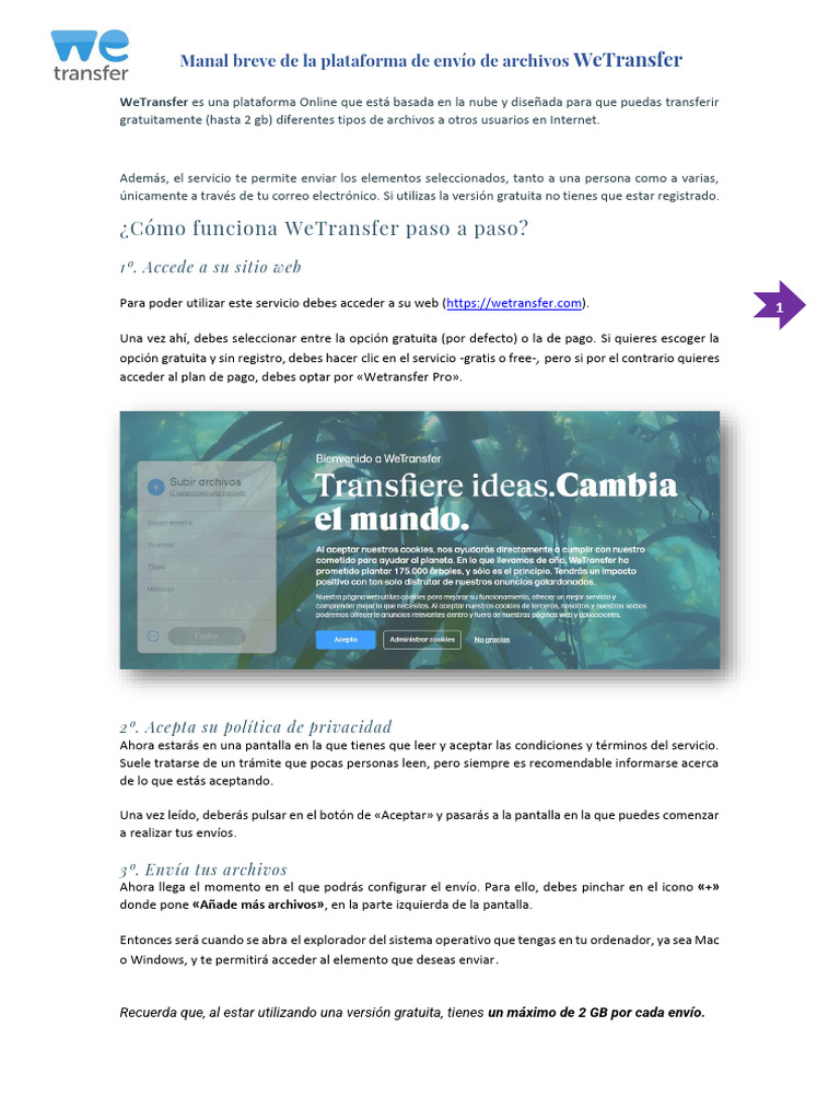 Guía rápida para usar WeTransfer | PDF | Archivo de computadora | Software