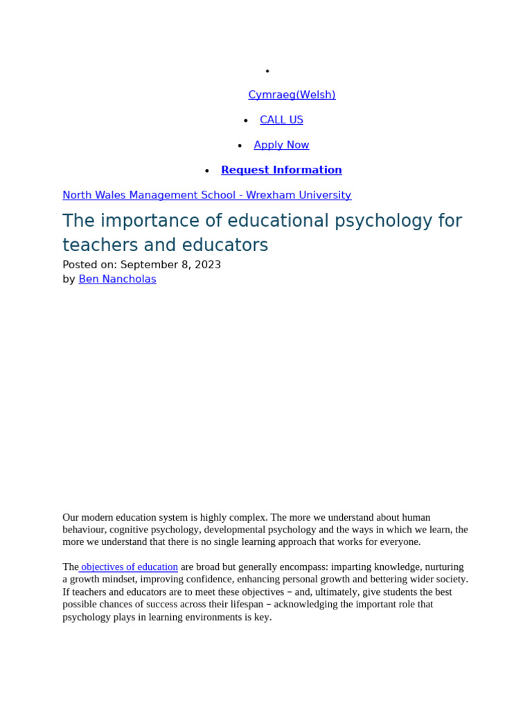 What Is The Importance Of Educational Psychology For Teachers Pdf