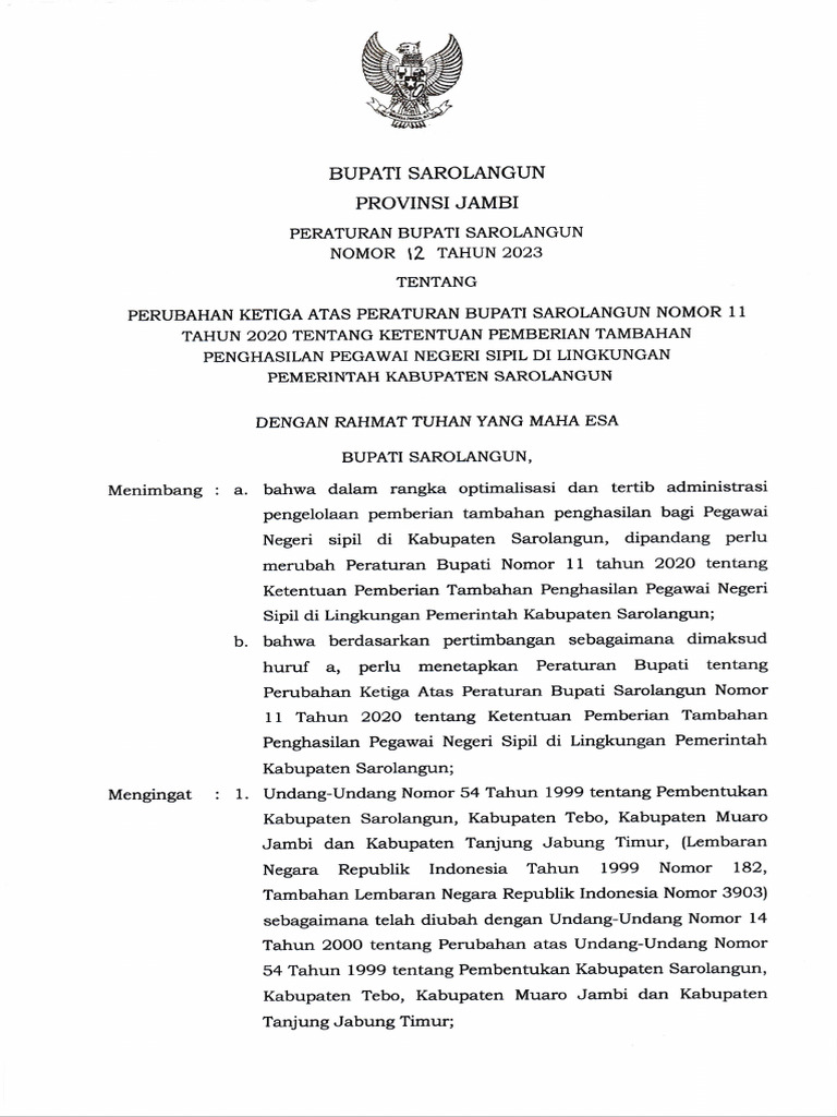 Perbup Nomor 12 Tahun 2023 | PDF
