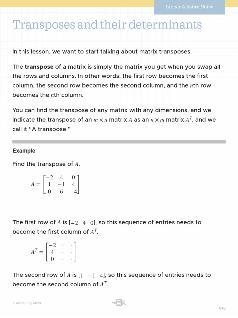 Transposes and Their Determinants PDF | PDF | Matrix (Mathematics ...