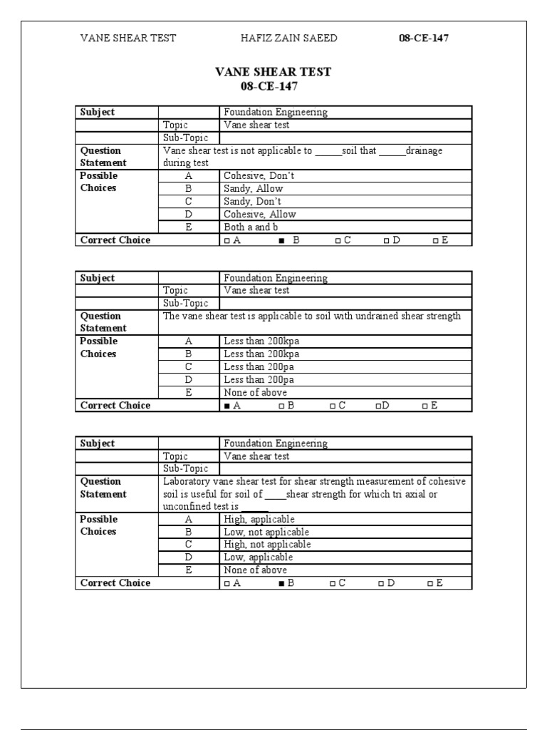 Vane Shear Test in Foundation Engineering | PDF