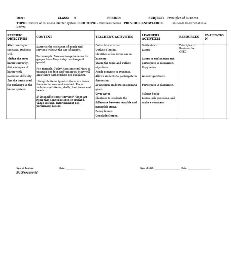 Barter Lesson Plan | PDF