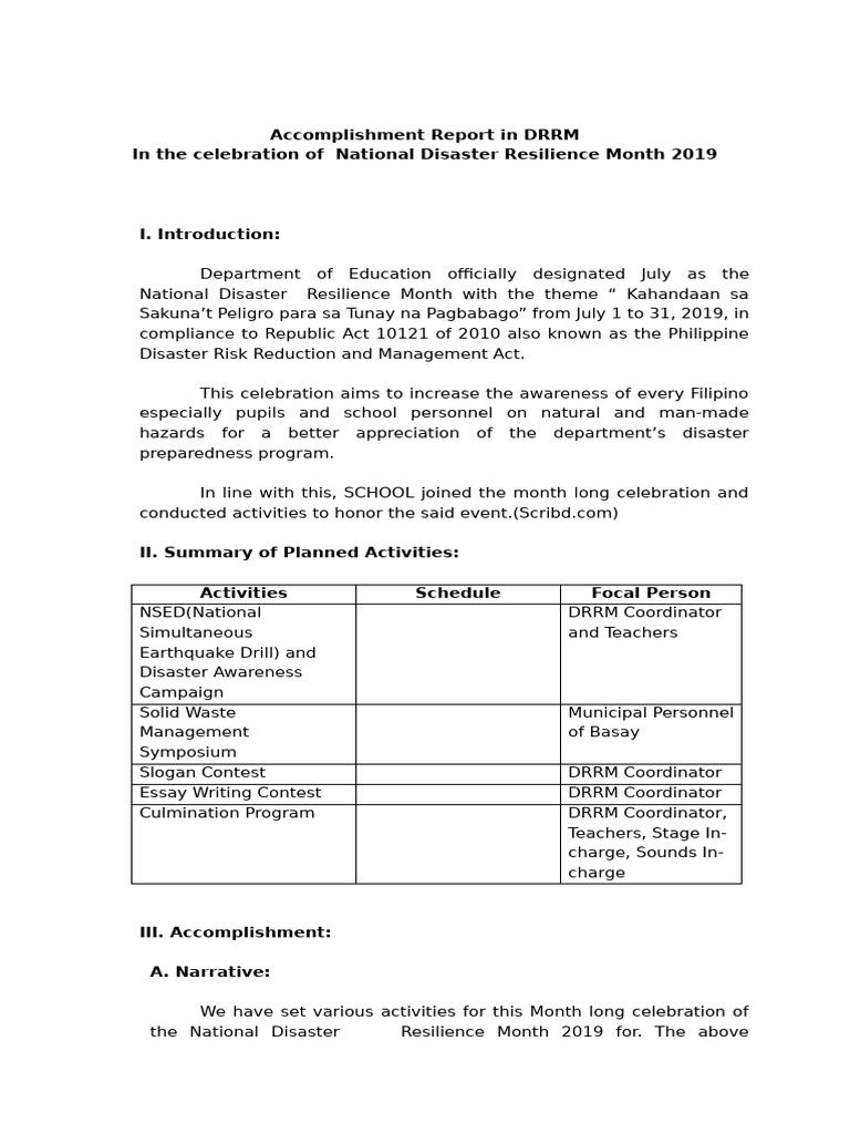DRRM Accomplishment Report 2024 | PDF