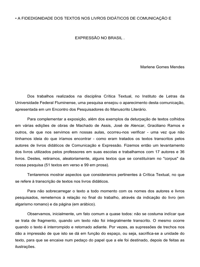 A Fidedignidade Dos Textos No Livros Didáticos de Comunicação e ...