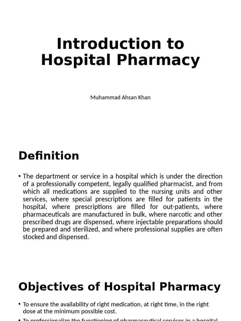 Lecture 1 Introduction To Hospital Pharmacy | PDF