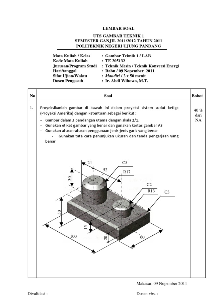 1. Soal Uts Gambar Teknik 1 Ta. 2011-2012 (1abc) Auto Saved)
