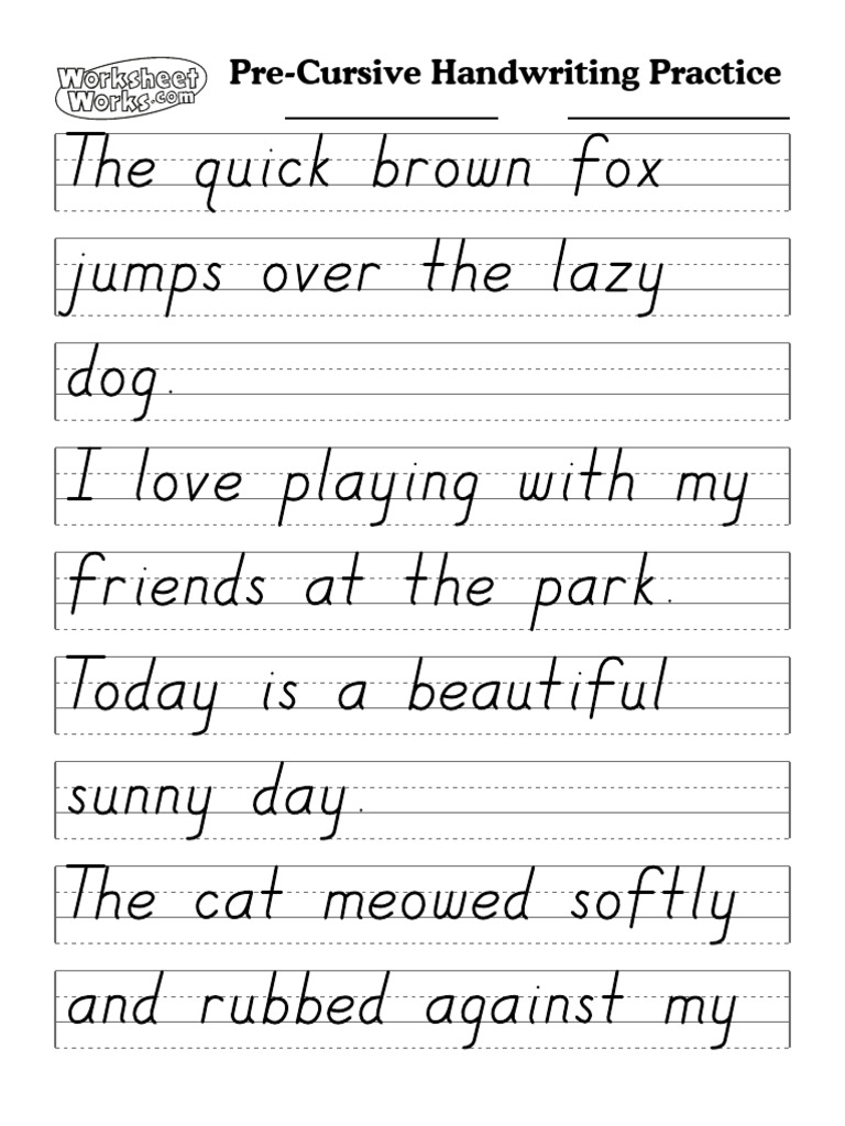 WorksheetWorks PreCursive Handwriting Practice 1 PDF