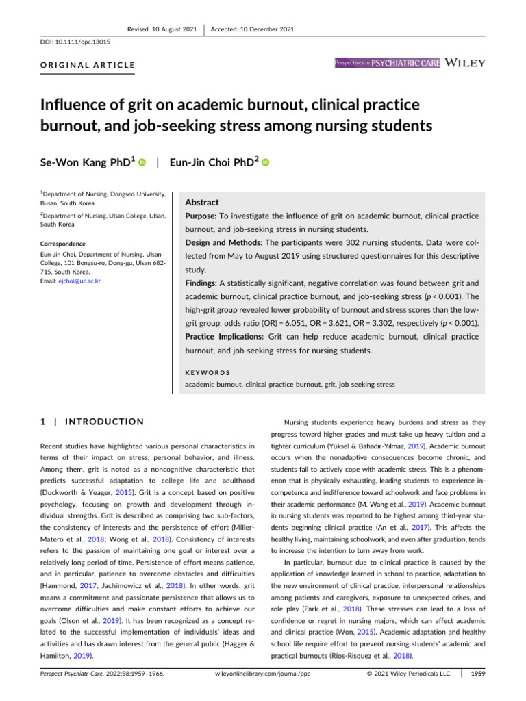 Influence of Grit On Academic Burnout | PDF