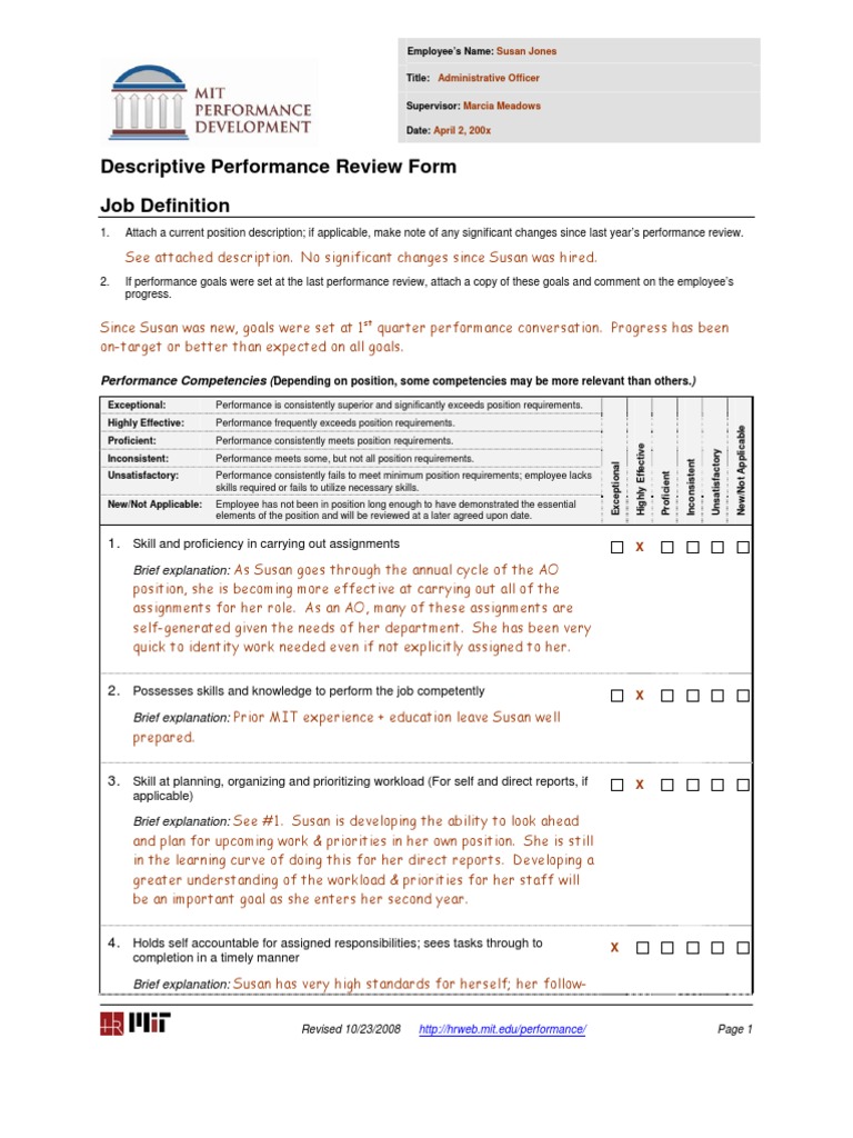 Performance Review Summary for Susan Jones | PDF | Competence (Human ...