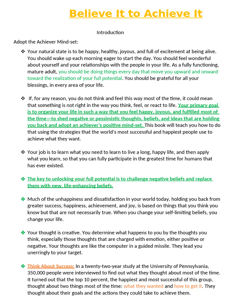 Believe It To Achieve It | PDF