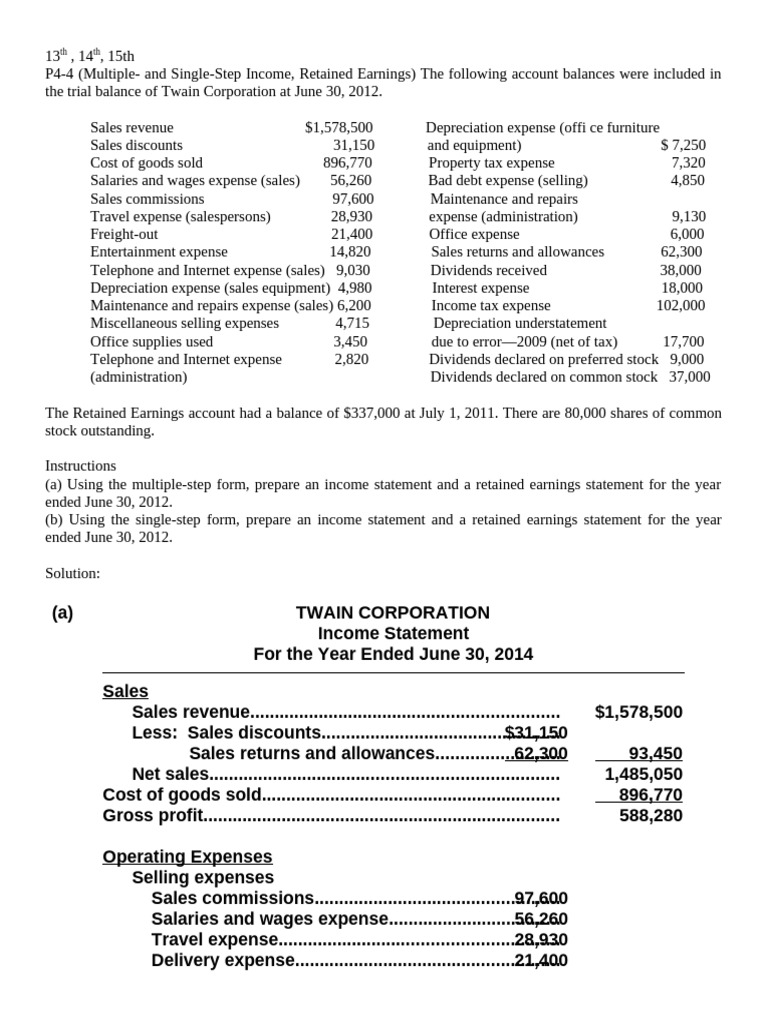 Income Statement & Solution | PDF