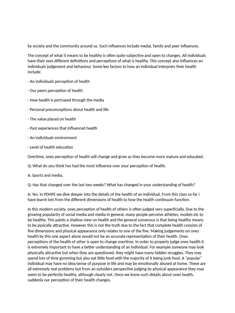 Perceptions of Health Notes & Answers | PDF