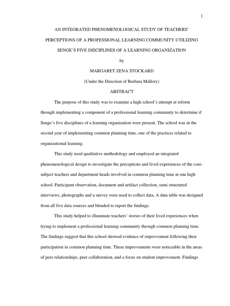 Thesis A PROFESSIONAL LEARNING COMMUNITY UTILIZING SENGE S FIVE