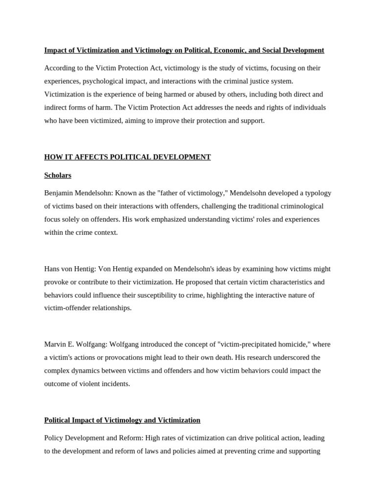 Impact of Victimization, Victimology in Economic, Social and Political ...