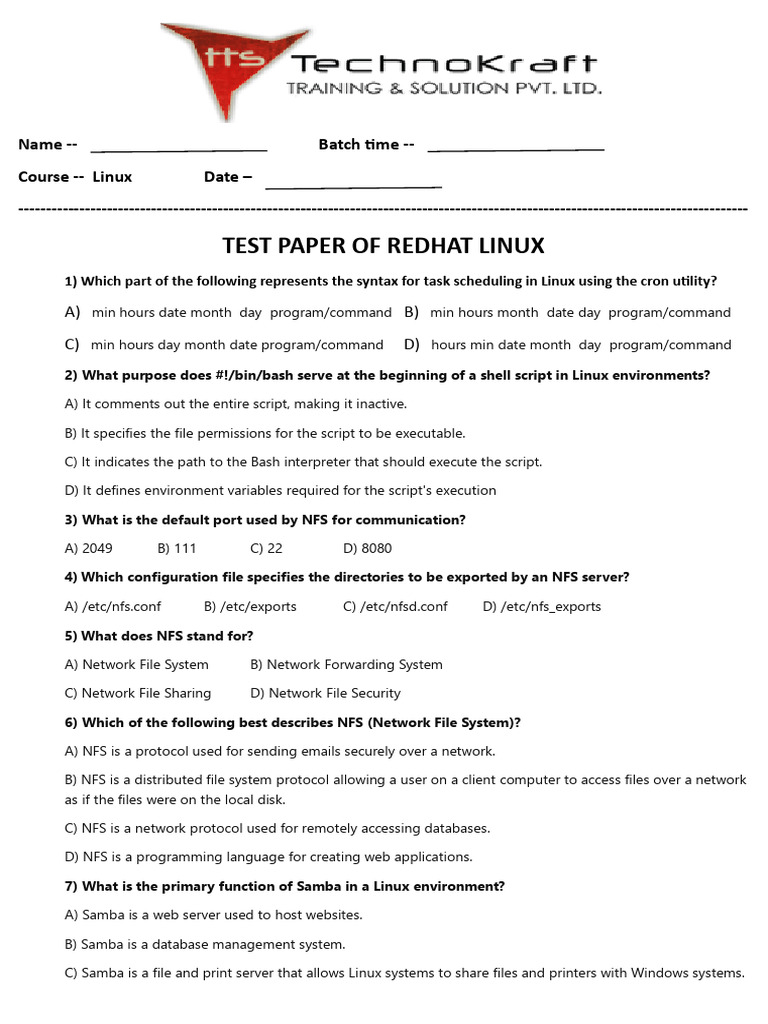 Linux Question Paper 100 | PDF