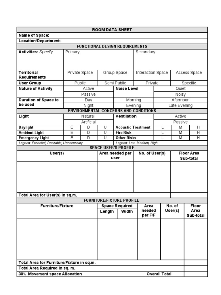 Room Data Sheet PDF