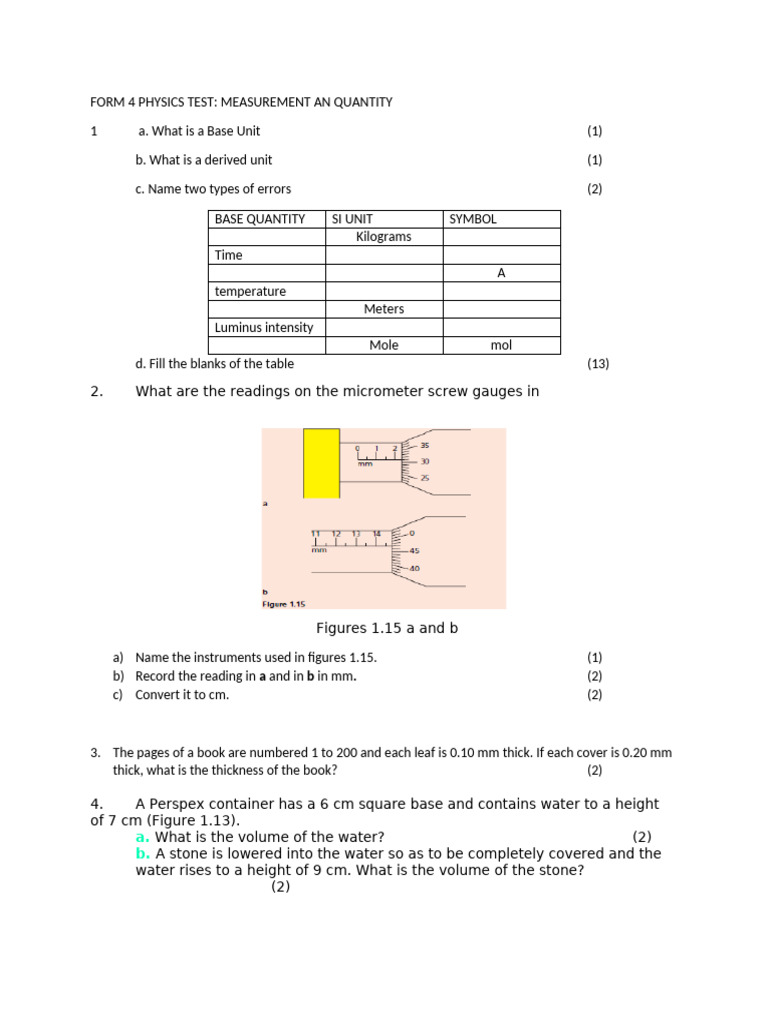 Measurement Test 1 Form 3 | PDF