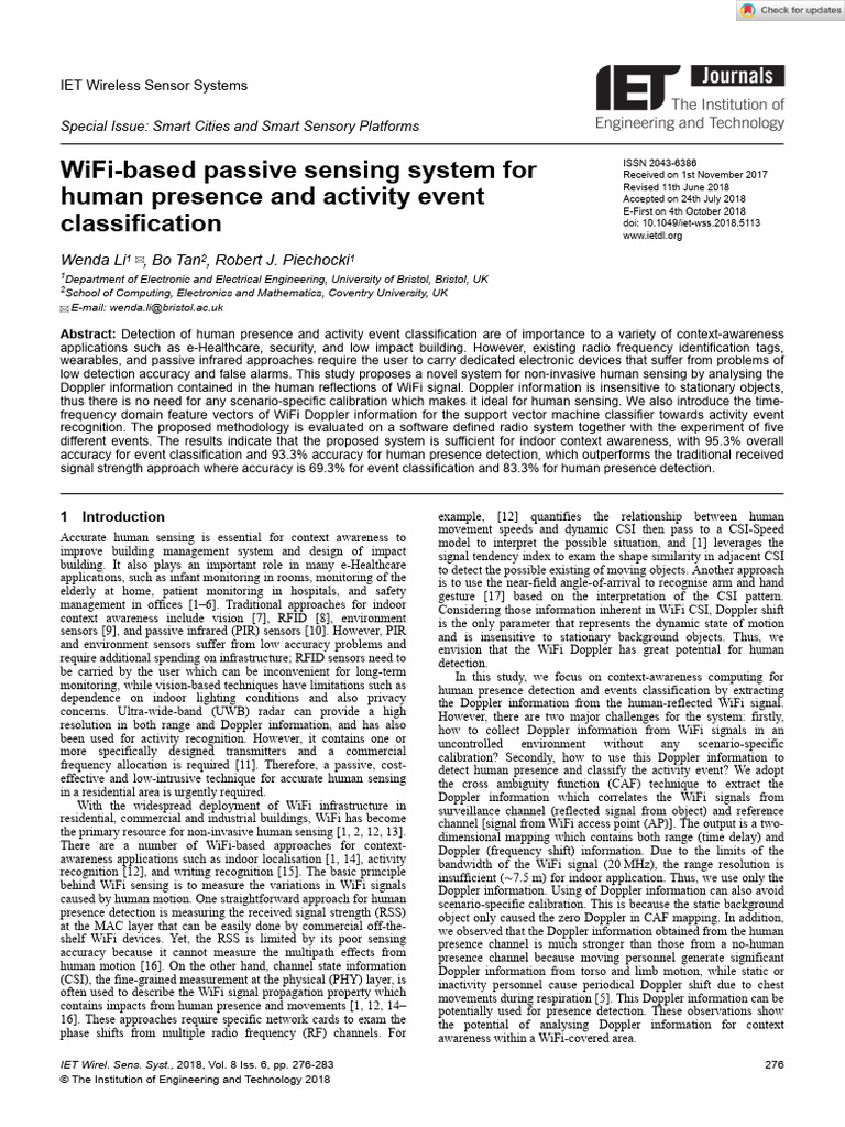 Wifi based passive sensing system for human presence and activity event