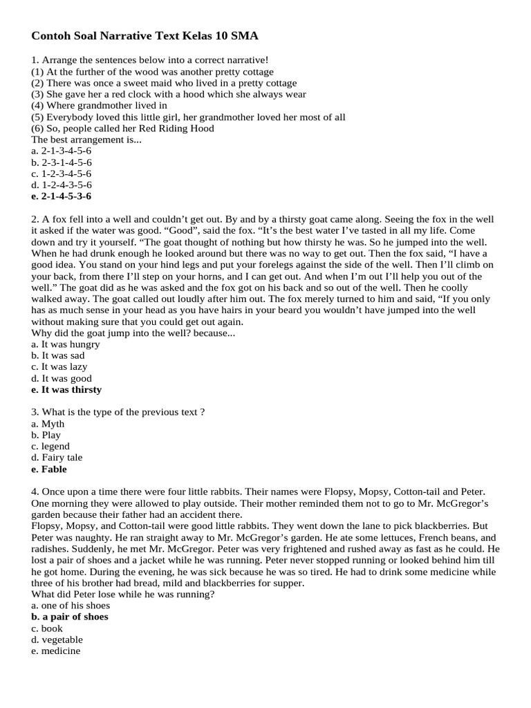 Contoh soal narrative text kelas 10 sma pdf