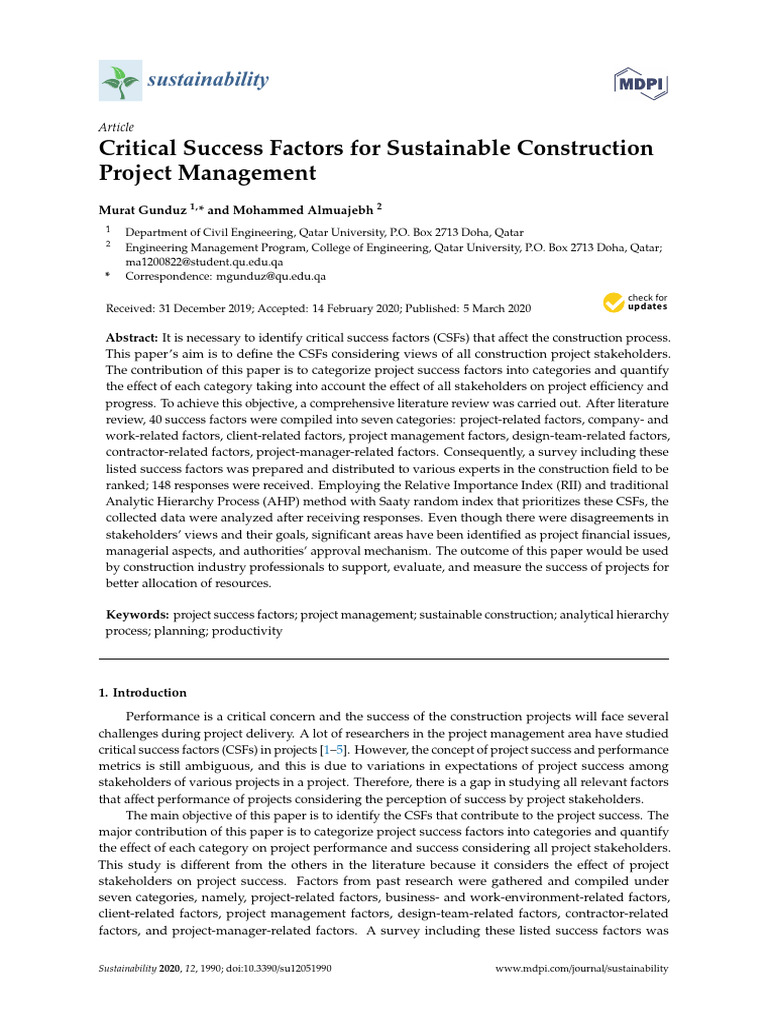 Critical Success Factors For Sustainable Construction | PDF