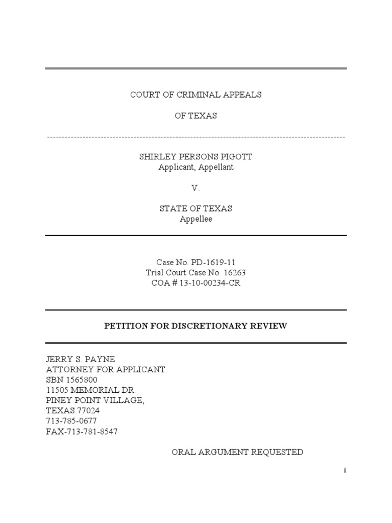 Pigott - Petiton For Review-Statement of The Case | PDF | Brief (Law ...