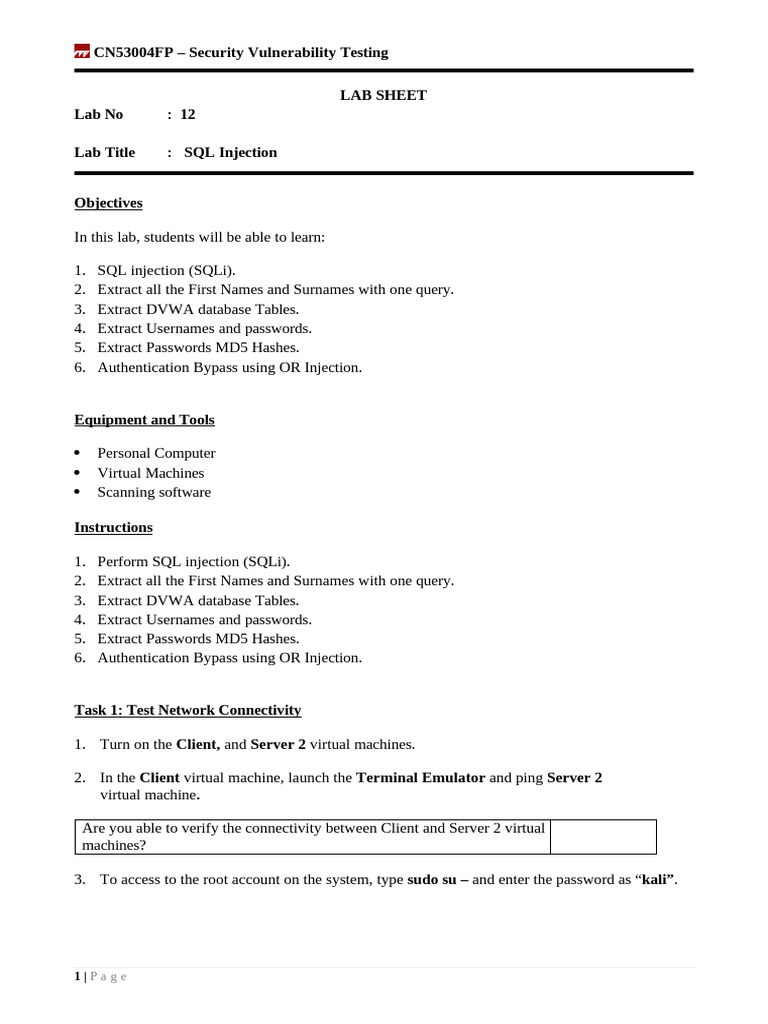 Lab 12 - SQL Injection | PDF