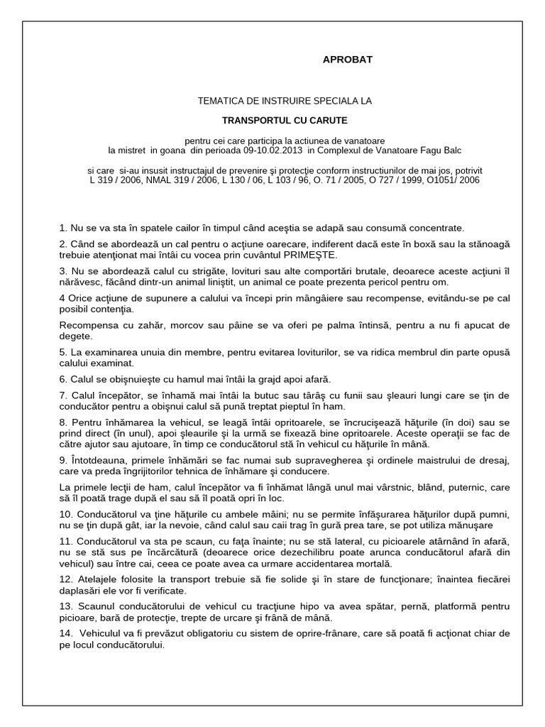Instructiuni Proprii Transport Cu Carute | PDF