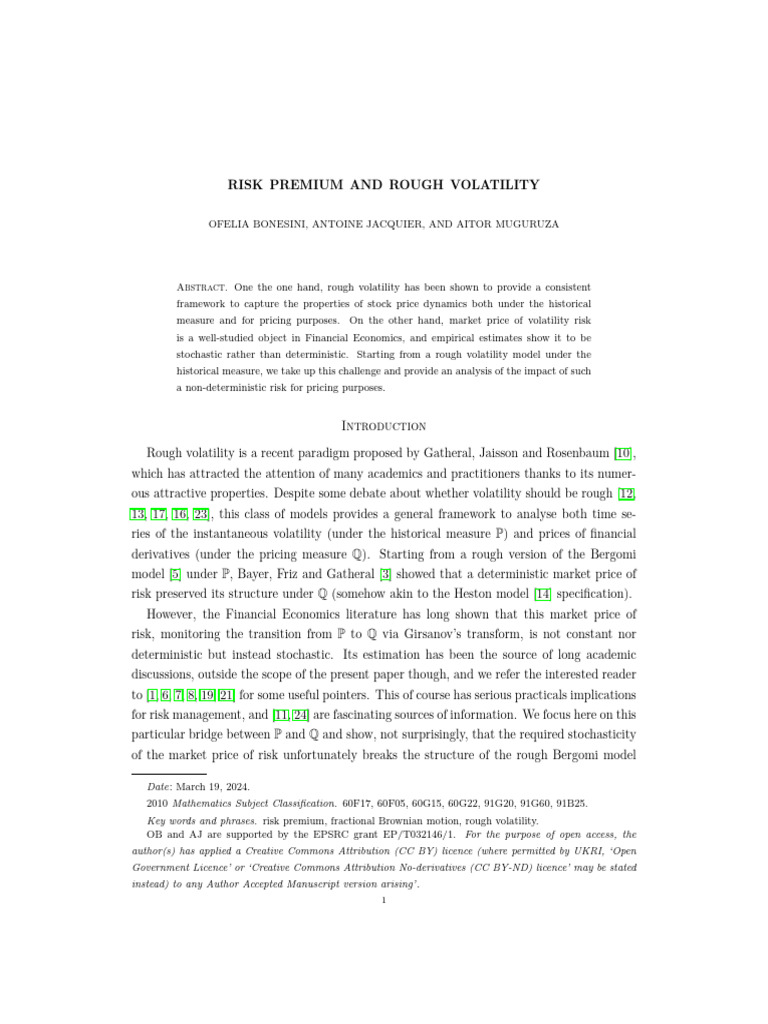 Risk Premium and Rough Volatility: Abstract | PDF
