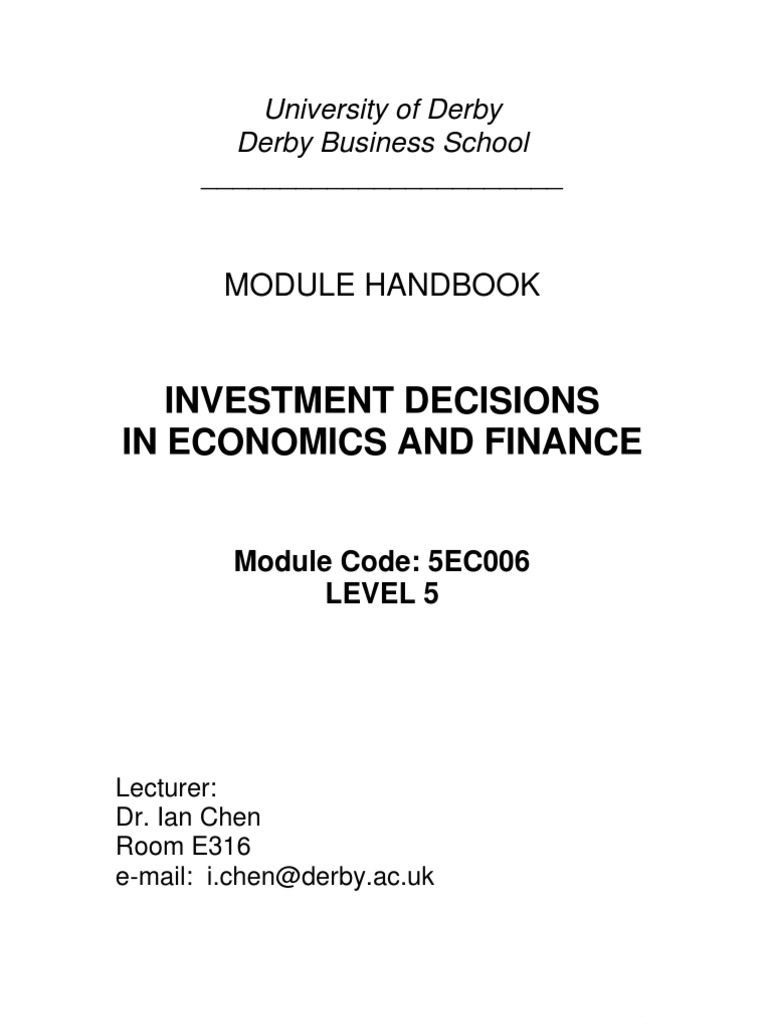 Investment Module Handbook Educational Technology Economics