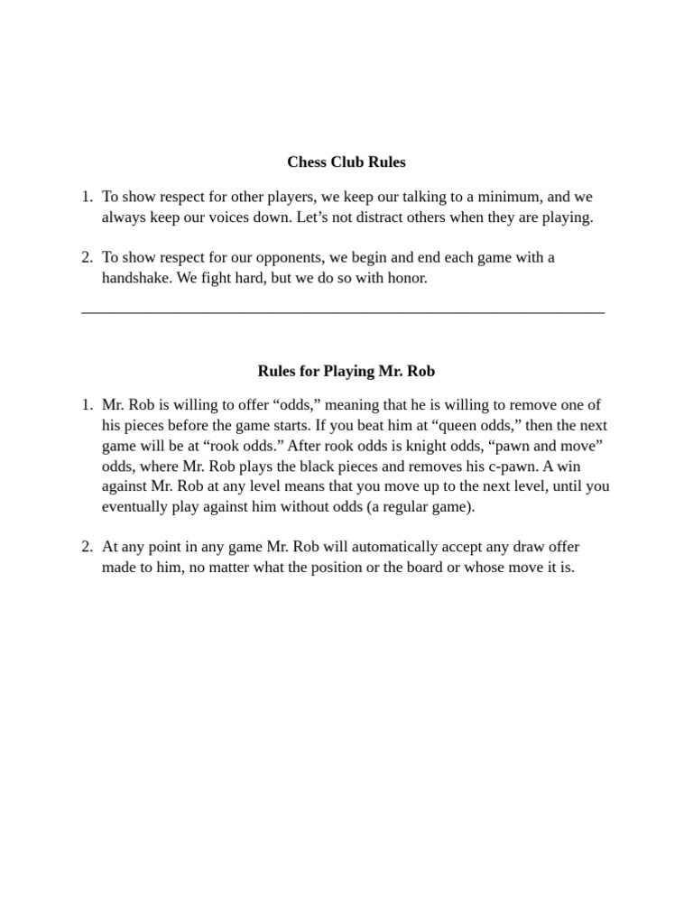 Chess Club Rules | PDF | Sports & Recreation