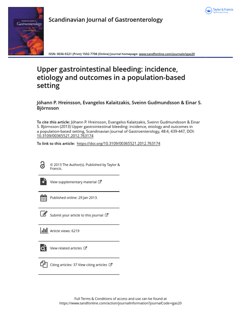 Upper Gastrointestinal Bleeding Incidence Etiology and Outcomes in A ...