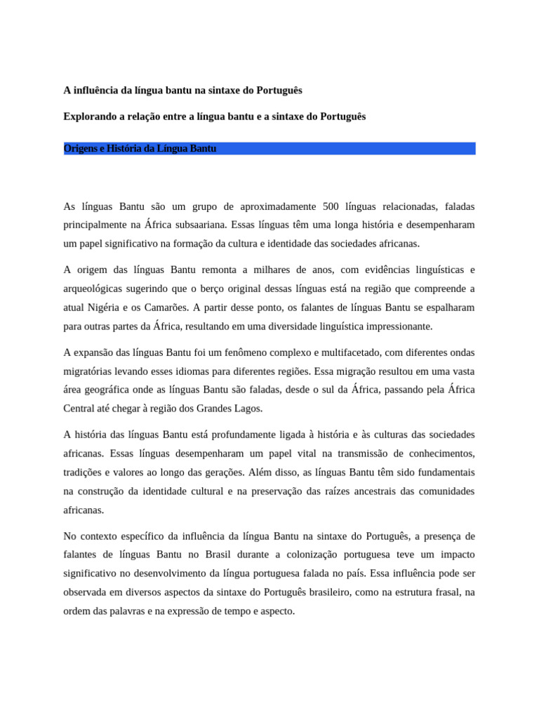 A influ ncia da l ngua bantu na sintaxe do portugu s pdf