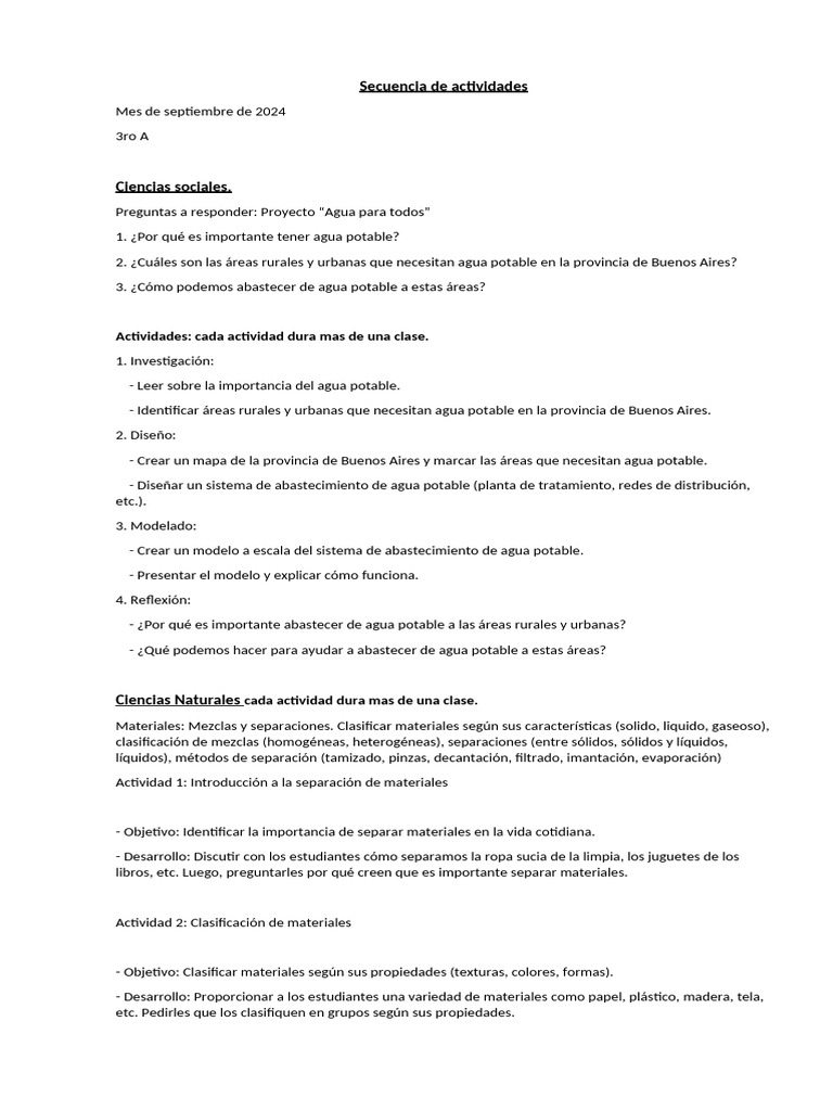 Proyecto de Agua y Actividades Educativas | PDF | Agua | Agua potable