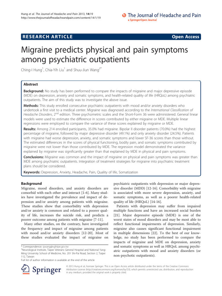2013 - Migraine Predicts Physical and Pain Symptoms Among Psychiatric ...