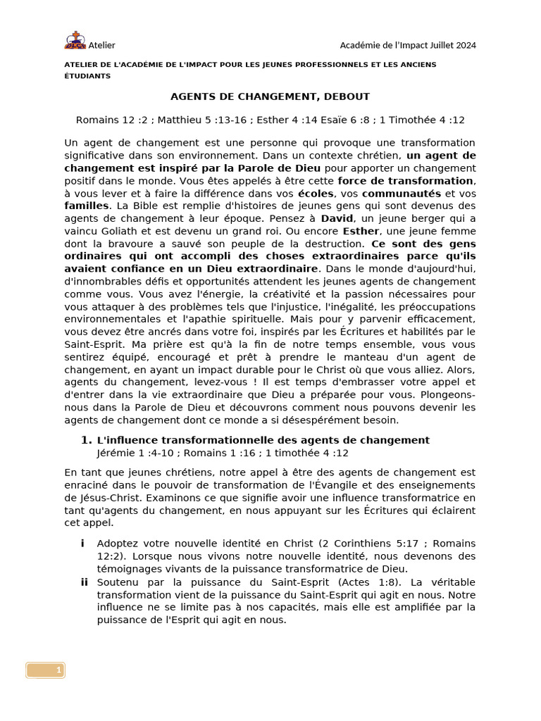 Atelier Impact: Agents de Changement 2024 | PDF
