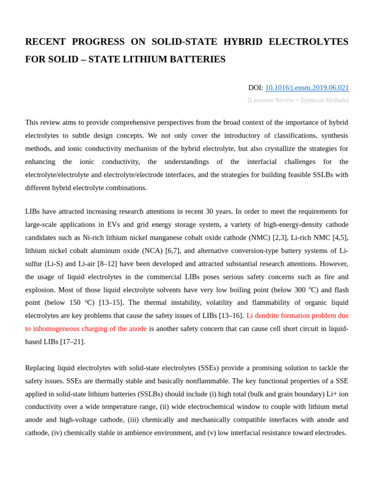 Recent Progress On Solid-State Hybrid Electrolytes For Solid - State ...