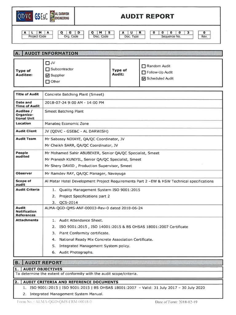 Alma-Qgd-Qms-Aur-00003 Rev.0 Audit Report - Smeet - Concrete Batching ...