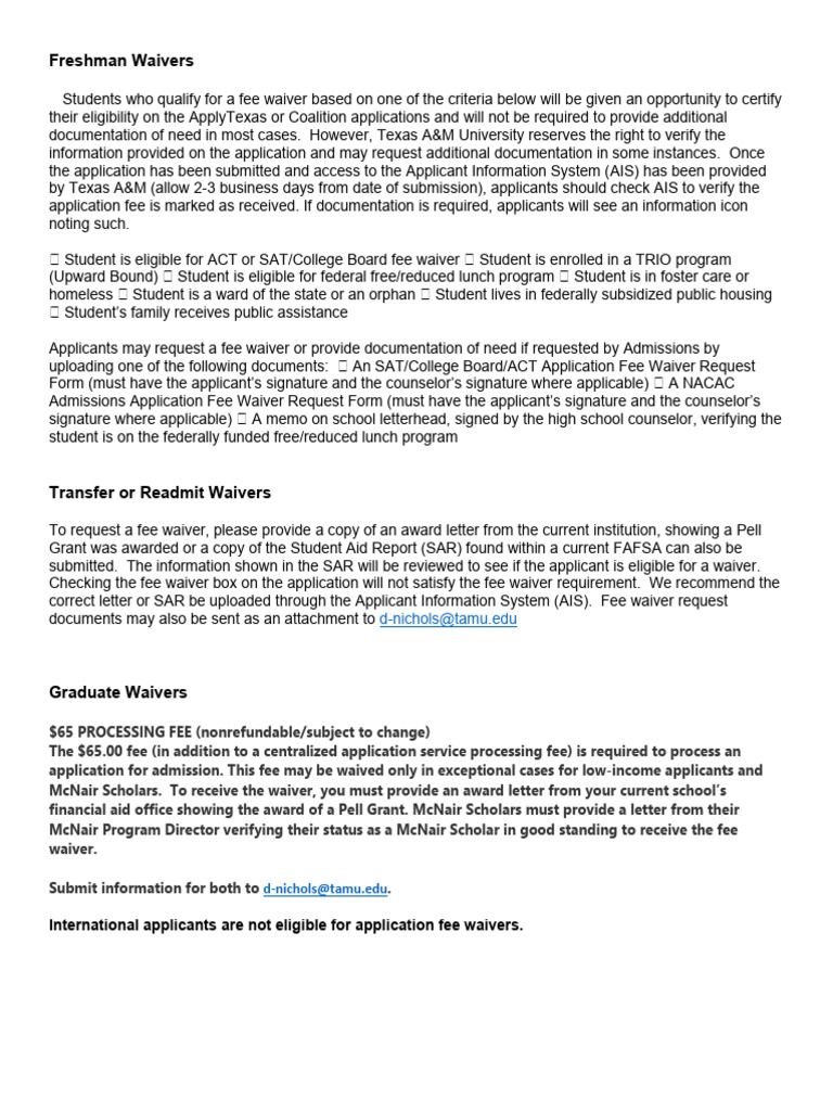 Fee Waiver Guidelines | PDF