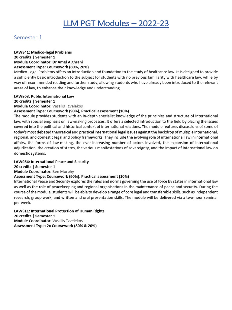 LAW LLM PGT Module Selection Guide 2022-23 | PDF