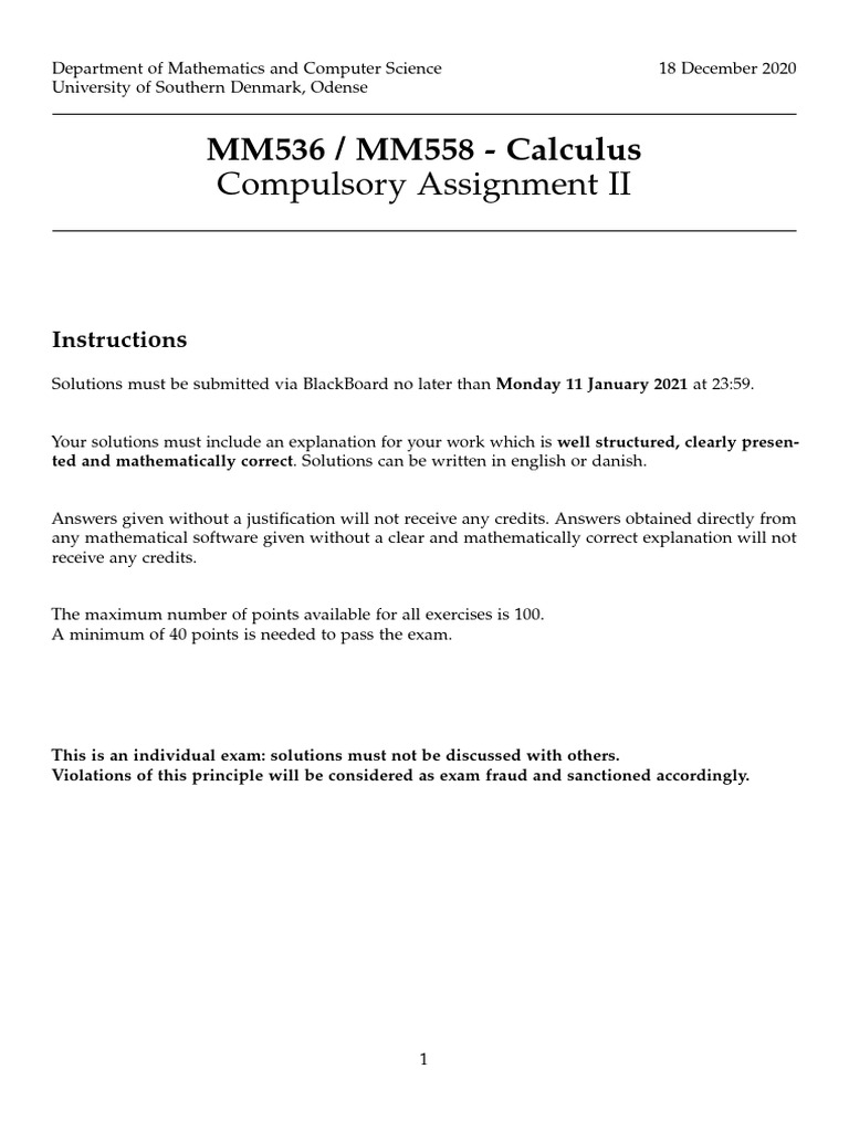 Calculus Assignment II Instructions | PDF | Functions And Mappings ...