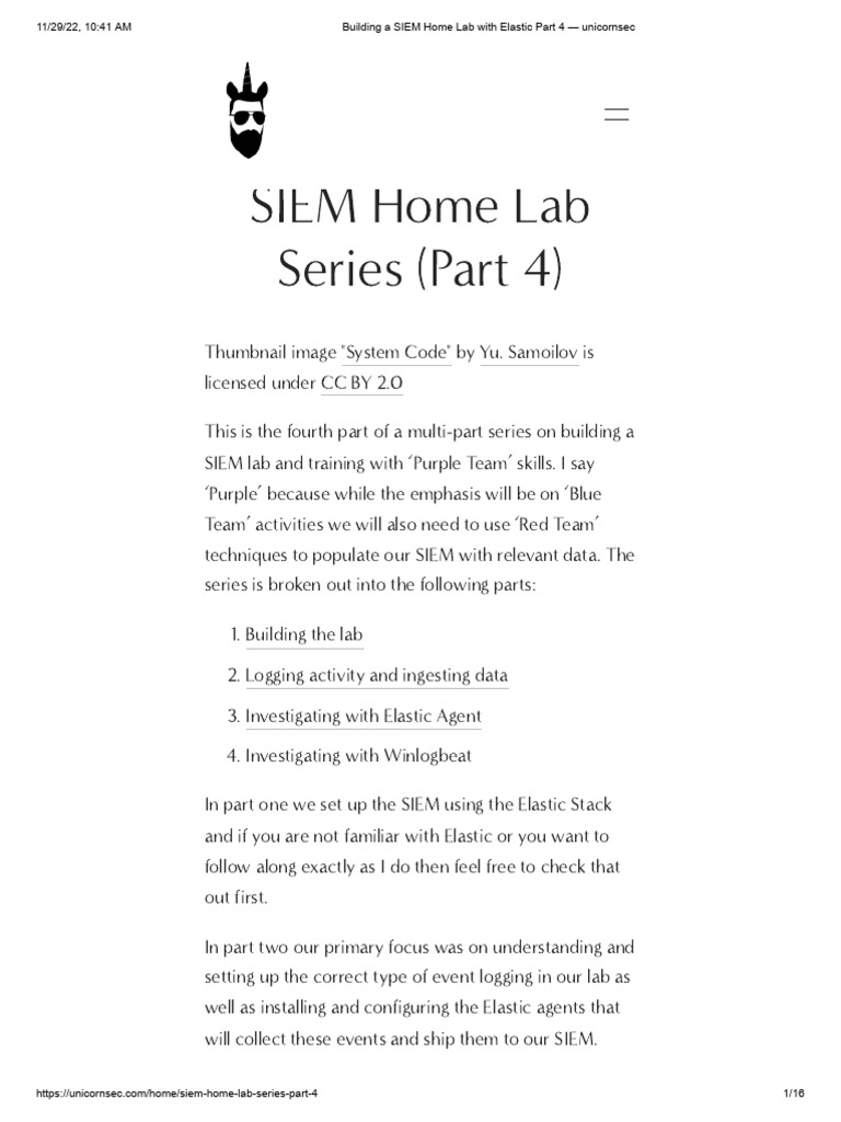 Building A SIEM Home Lab With Elastic Part 4 - Unicornsec | PDF
