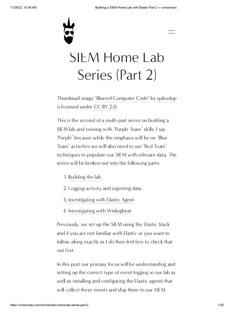 Building A SIEM Home Lab With Elastic Part 2 - Unicornsec | PDF