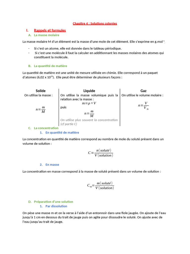 Cours - Solutions Colorã©es - Partie 1 2 | PDF