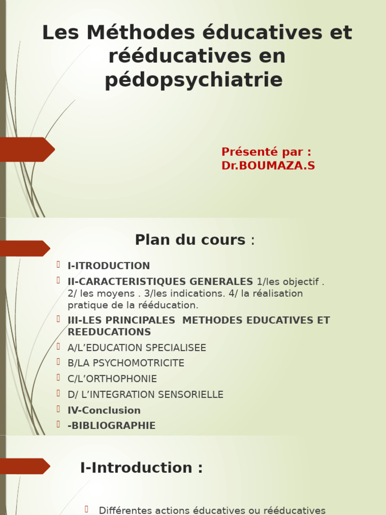 Les Méthodes Éducatives Et Rééducatives en Pédopsychiatrie | PDF