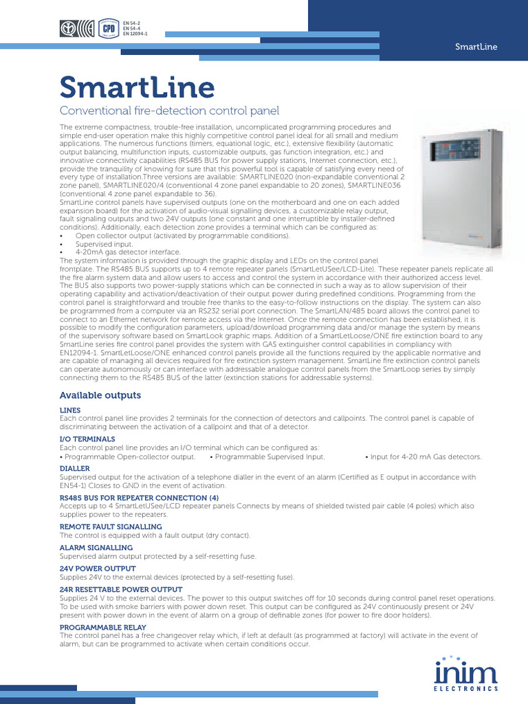 Contera Incendio Convencional Inim Fgim-00002 A4 Data Sheet Smartline ...