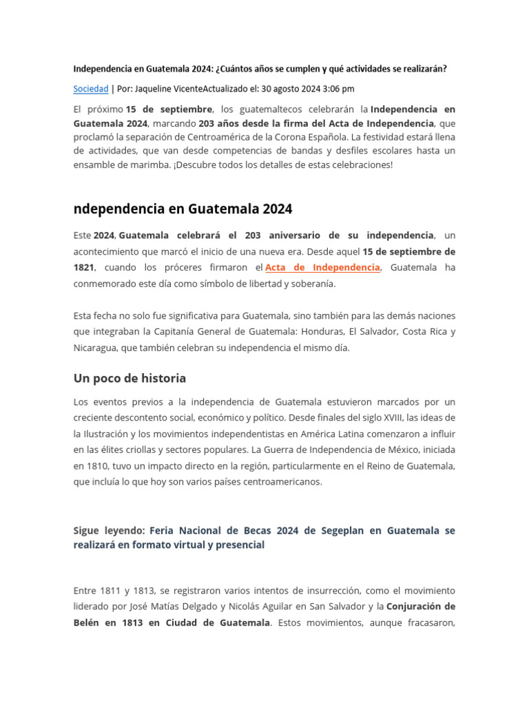 Celebración del 203 Aniversario de Independencia | PDF | Guatemala ...